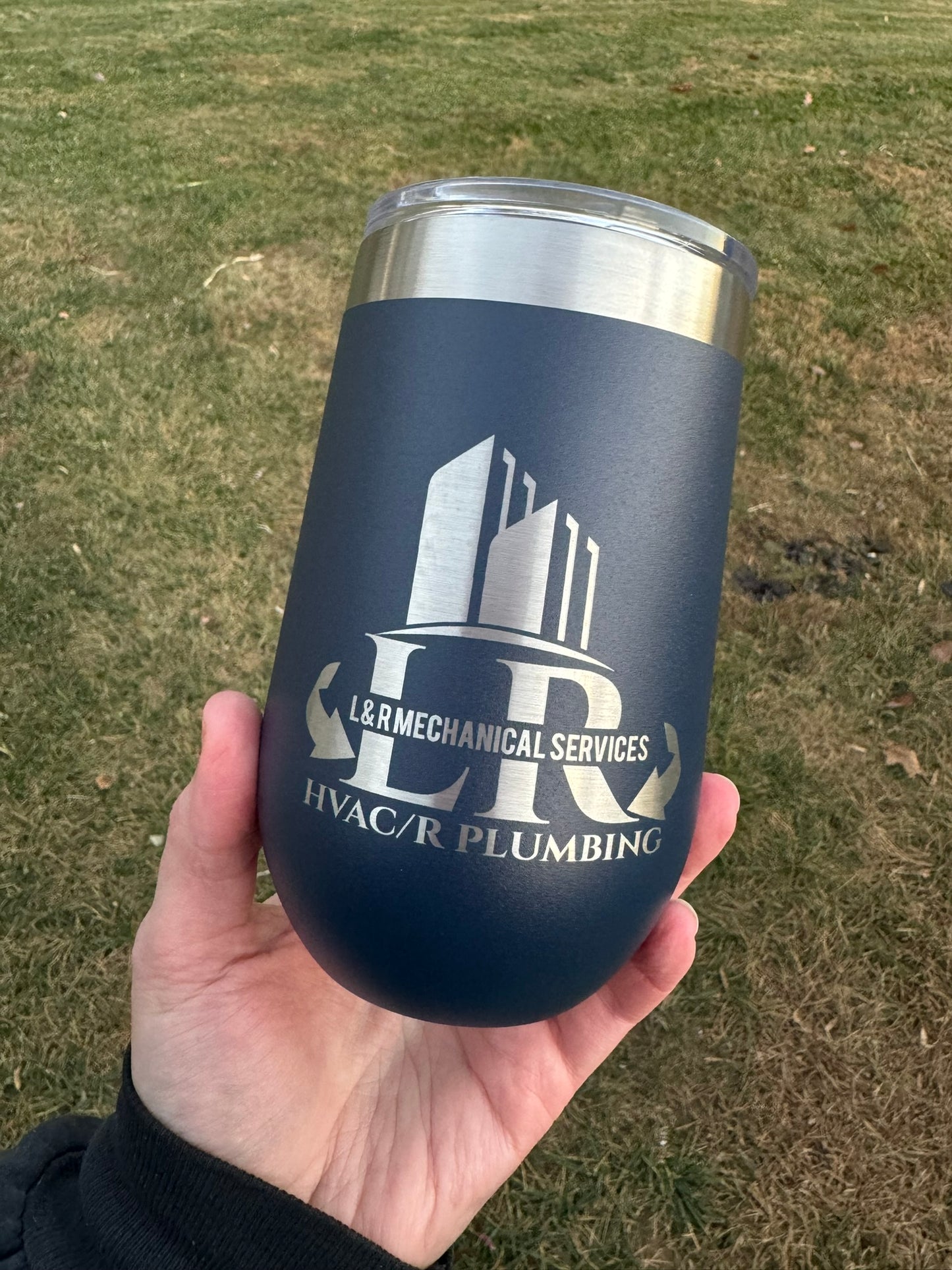 16oz Custom Engraved Wine Tumbler with Sliding Plastic Lid