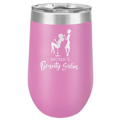 16oz Custom Engraved Wine Tumbler with Sliding Plastic Lid