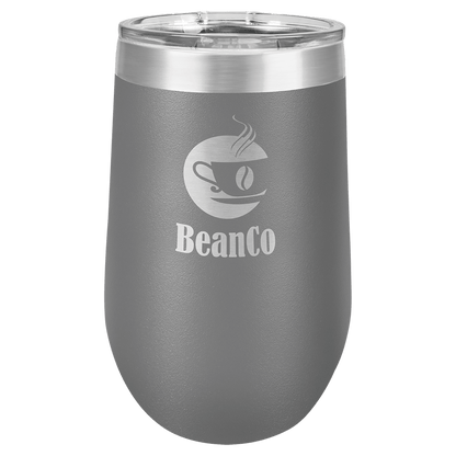 16oz Custom Engraved Wine Tumbler with Sliding Plastic Lid