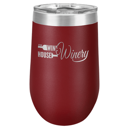 16oz Custom Engraved Wine Tumbler with Sliding Plastic Lid