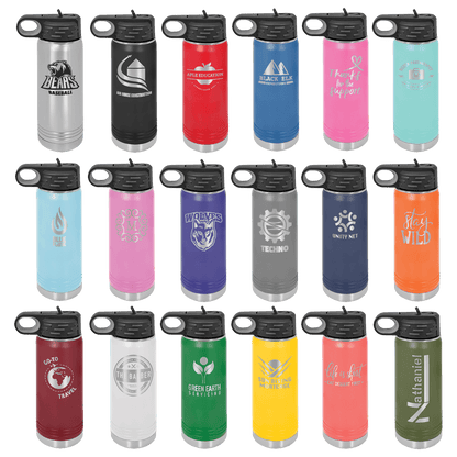 20oz Custom Engraved Water Bottle Tumbler with Flip Straw