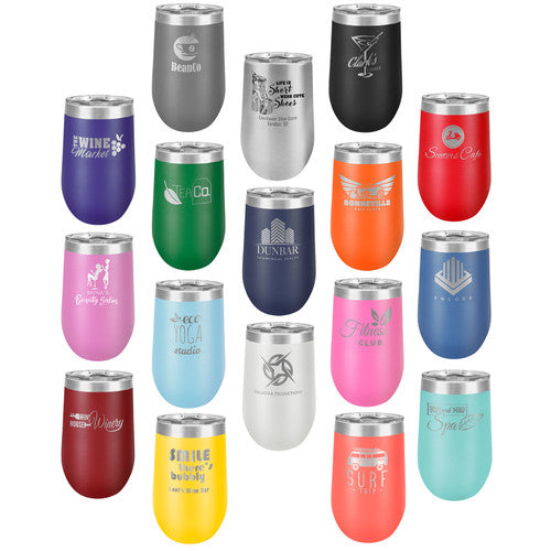 16oz Custom Engraved Wine Tumbler with Sliding Plastic Lid