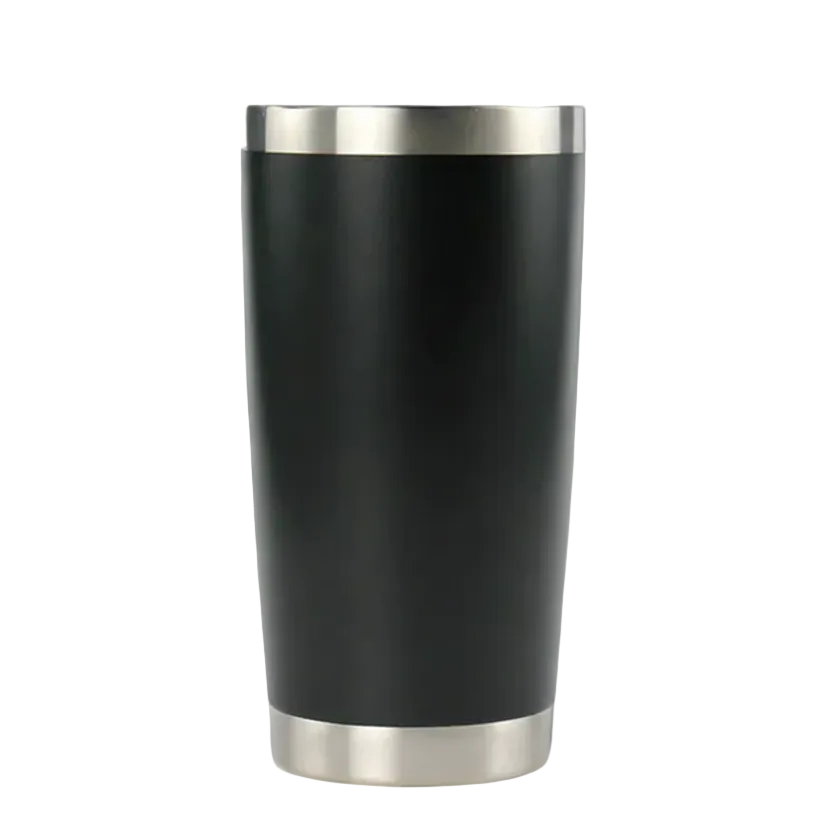 Black tumbler with silver base and lid
