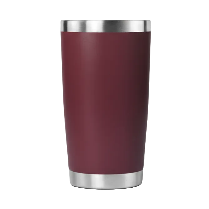 Maroon tumbler with silver rim 