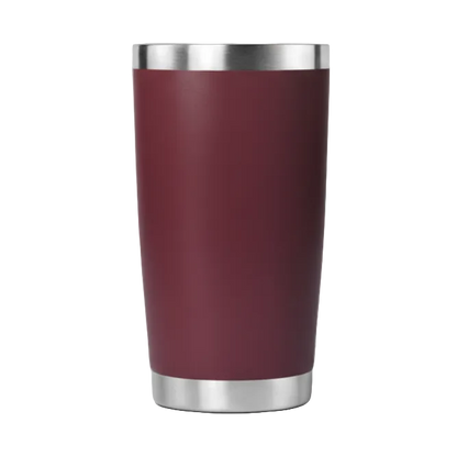 Maroon tumbler with silver rim 
